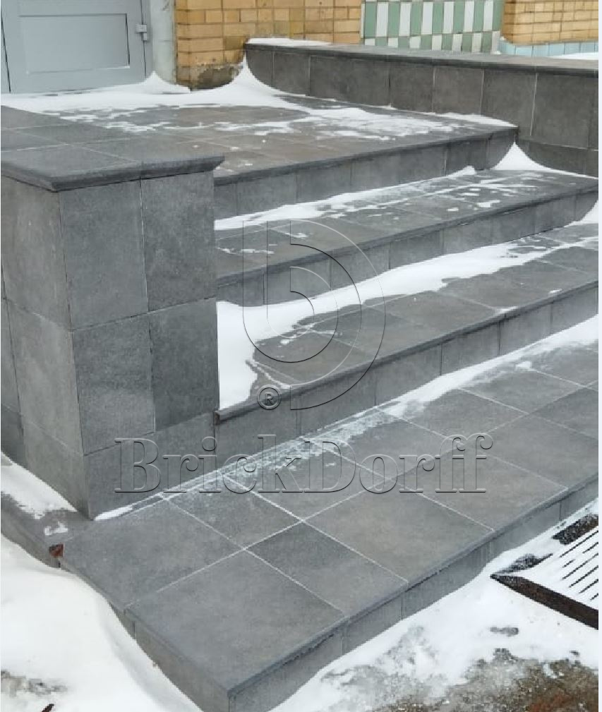 Клинкерная ступень флорентинер Mattone Sabbia Grafit противоскользящая с капиносом, серый 330x300x11 мм