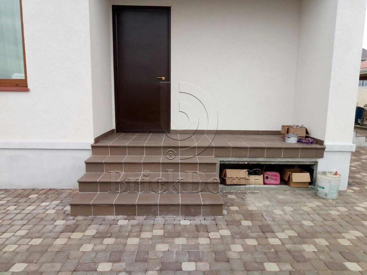 Клинкерная ступень Фронтальная противоскользящая плитка ЭкоКлинкер Natural Brown Коричневый 330*250*40*14 мм