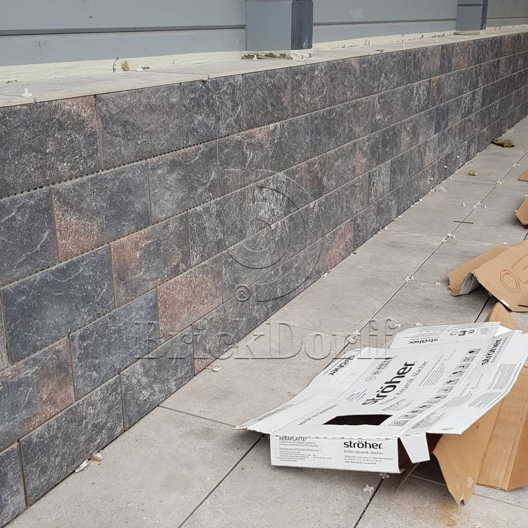 Клинкерная фасадная плитка облицовочная под камень Stroeher (Штроер) Kerabig KS 18 schildpatt рельефная, 302*148*12 мм