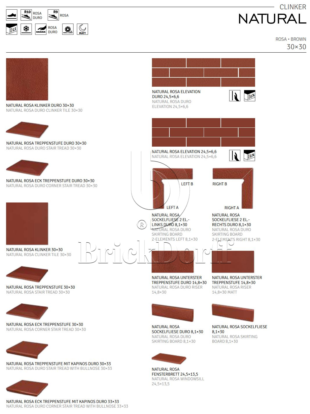 Клинкерная плитка Natural Rosa 300x300x11 – для улицы, террасы, крыльца, лестницы, морозостойкая