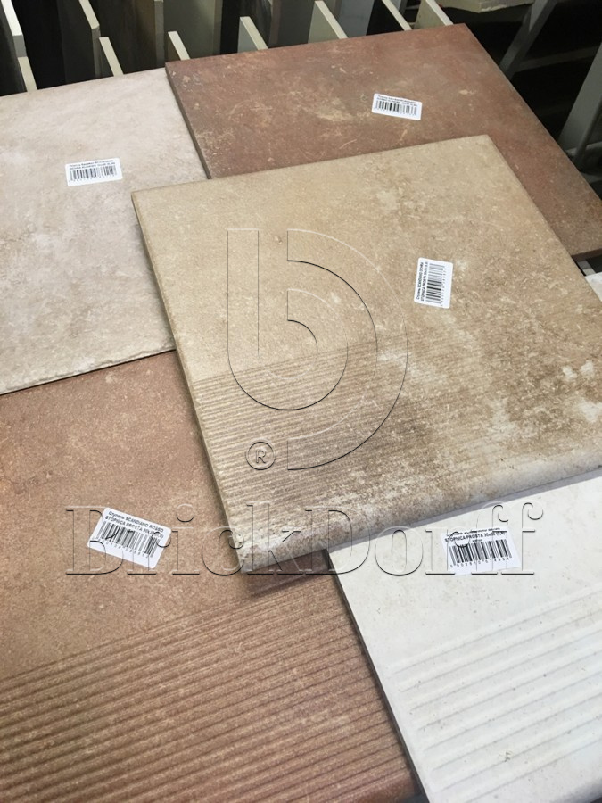 Scandiano Ochra клинкерная ступень с насечками противоскользящая 300x300x11 мм