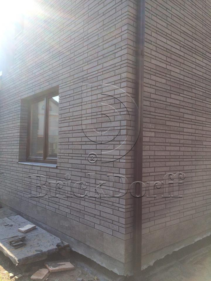 Клинкерная фасадная плитка облицовочная под кирпич Stroeher (Штроер) Zeitlos 237 austerrauch рельефная, 400*35*14 мм