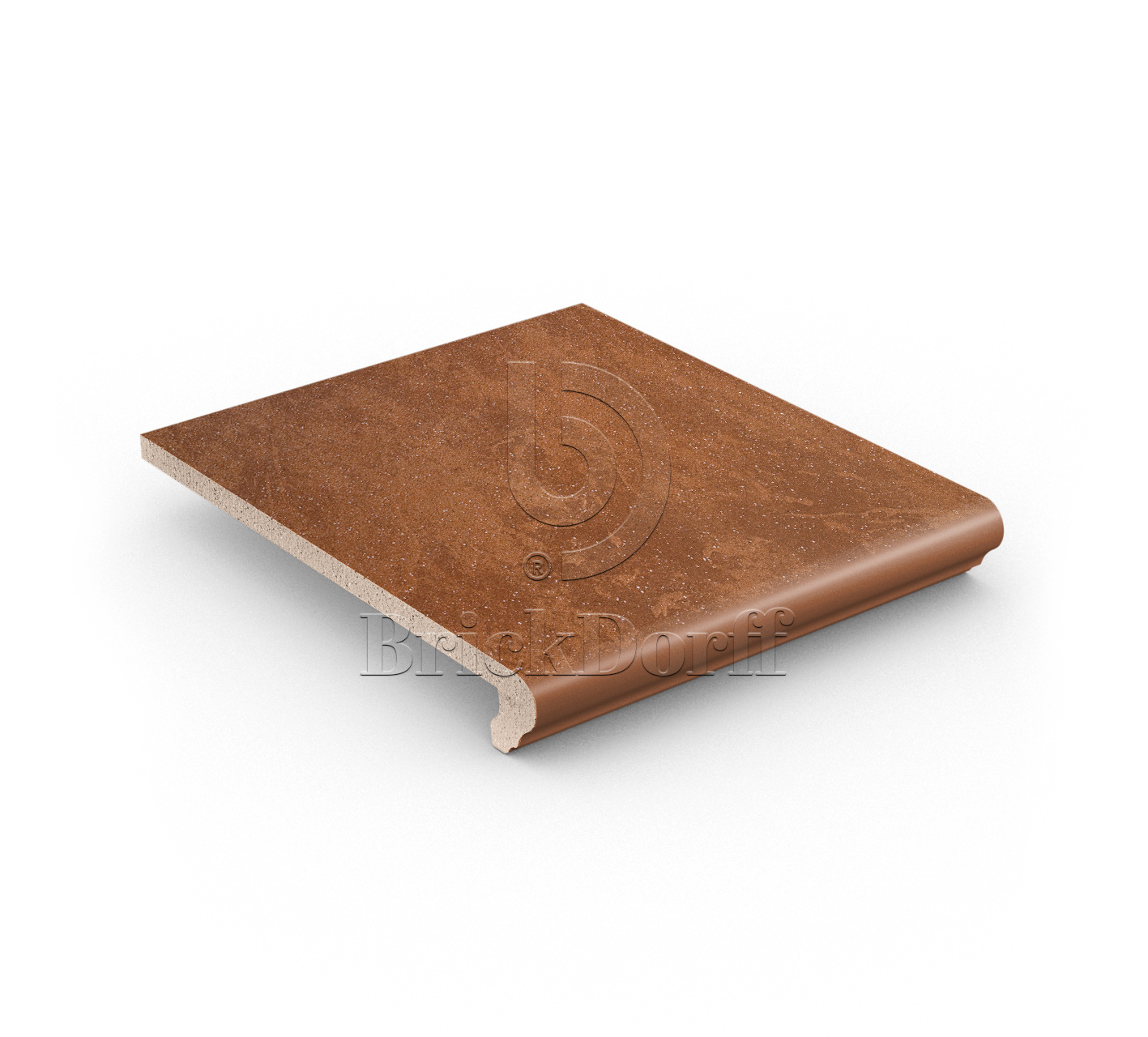 Клинкерная ступень флорентинер противоскользящая плитка Stroeher KERAPLATTE ROCCIA 841 rosso 340*294*12 мм