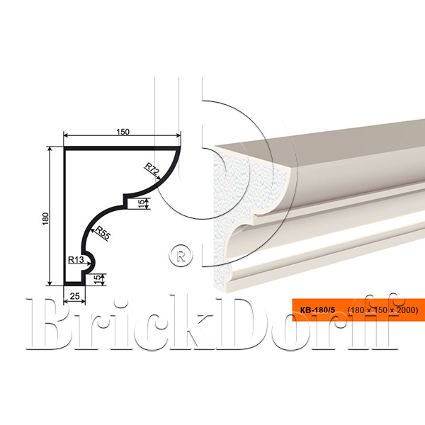 КАРНИЗ для Фасада и Интерьера - лепнина, декор из пенополистирола КВ-180/5 180*150*2000 мм