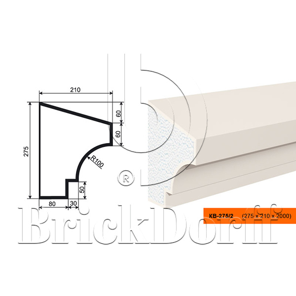 КАРНИЗ для Фасада и Интерьера - лепнина, декор из пенополистирола КВ-275/2 275*210*2000 мм