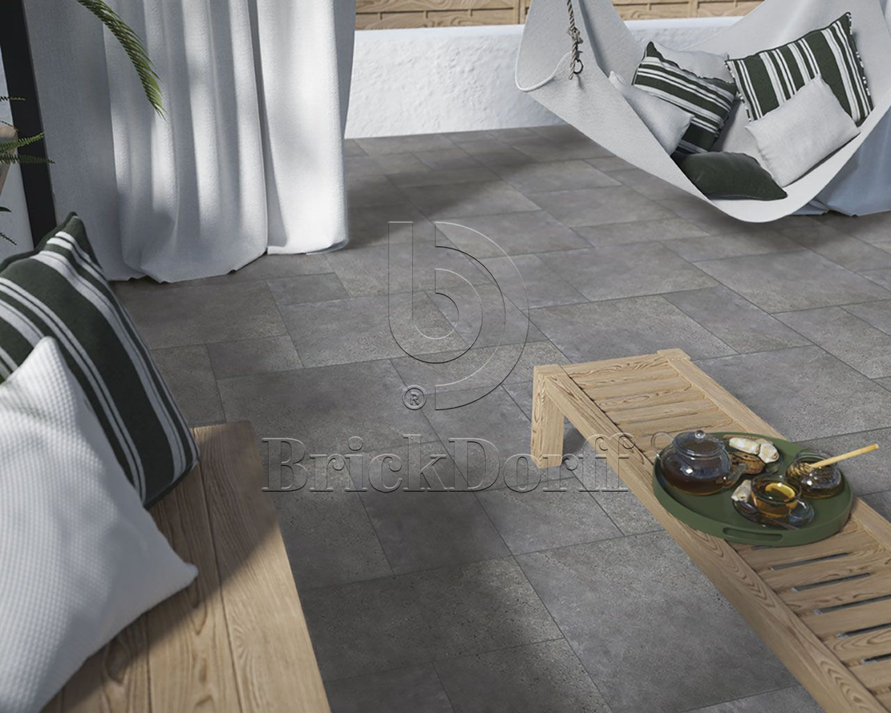 Optimal Grafit 595*1195*20 мм тротуарная плитка уличная, противоскользящая, керамогранитная Paradyz