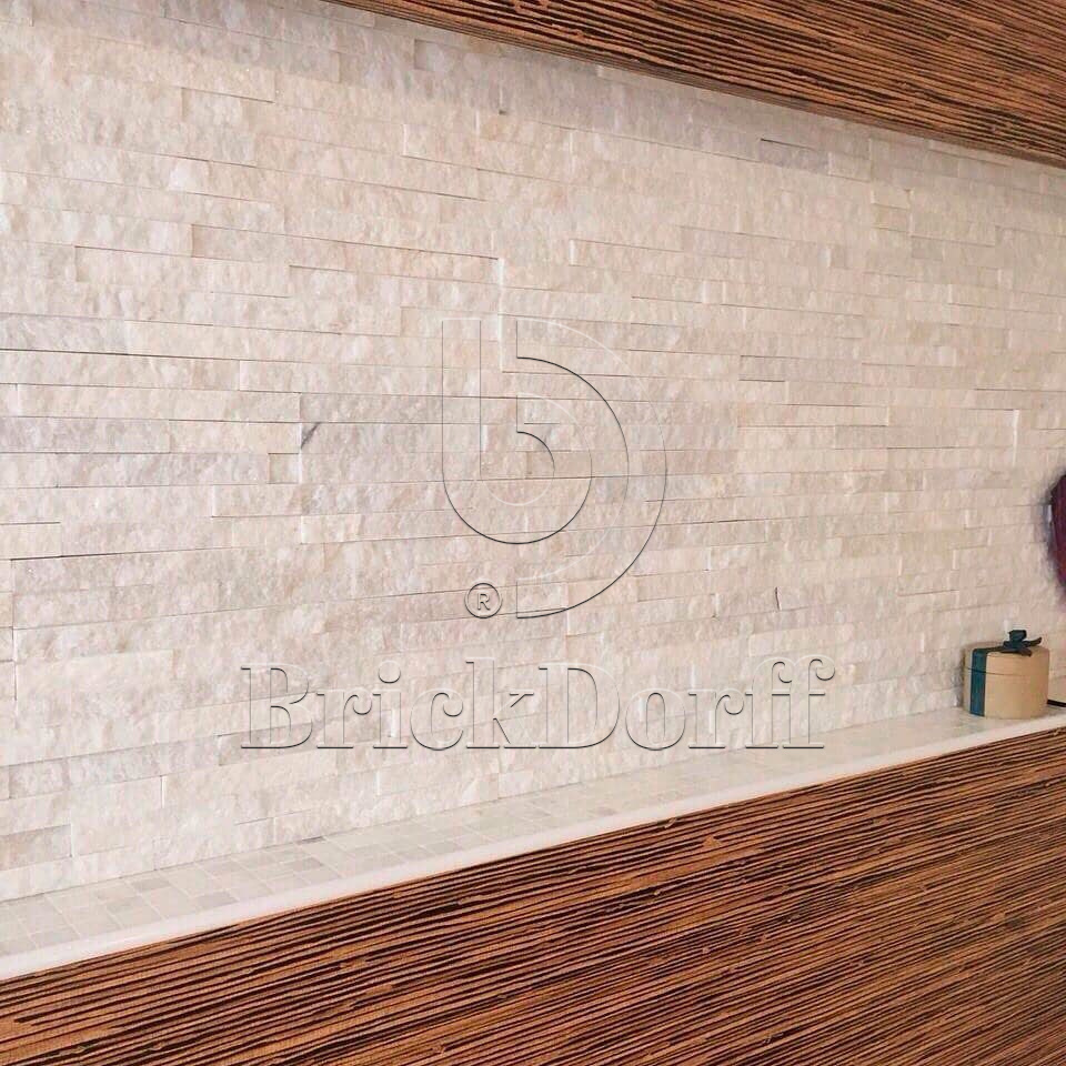 Кварцит Белый 600*150*10-20 мм, натуральный камень для интерьера BD