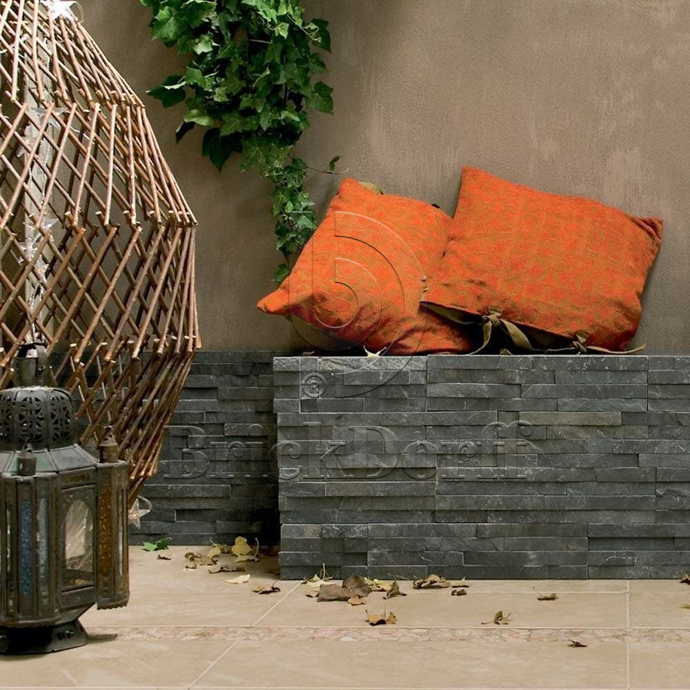 Сланец Черный-018 600*150*10-20 мм, натуральный камень для фасада и интерьера BD