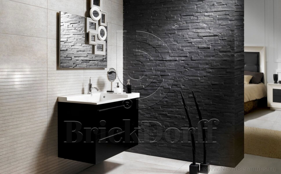 Сланец Черный-018 600*150*10-20 мм, натуральный камень для фасада и интерьера BD