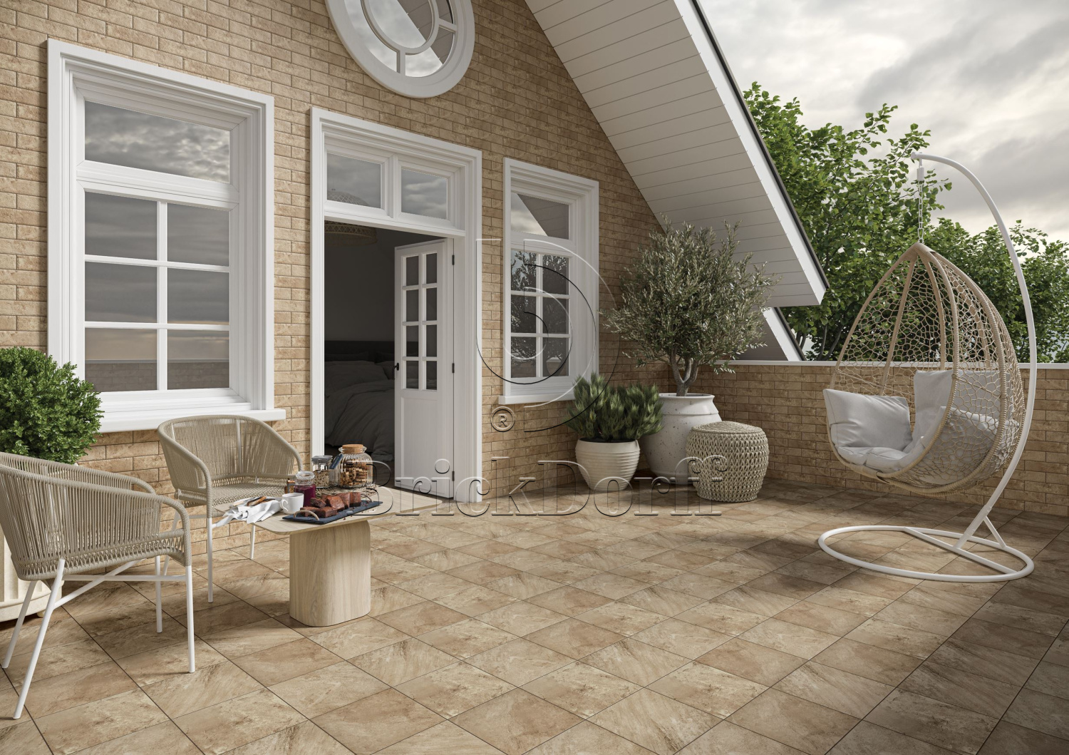 Mattone Pietra Beige клинкерная ступень с насечками плоская противоскользящая 300x300x11 мм