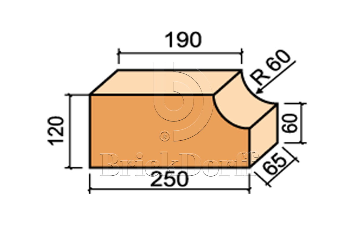 12.201113L Кирпич фигурный полнотелый Lode Brunis F13 гладкий, 250*120*65 мм