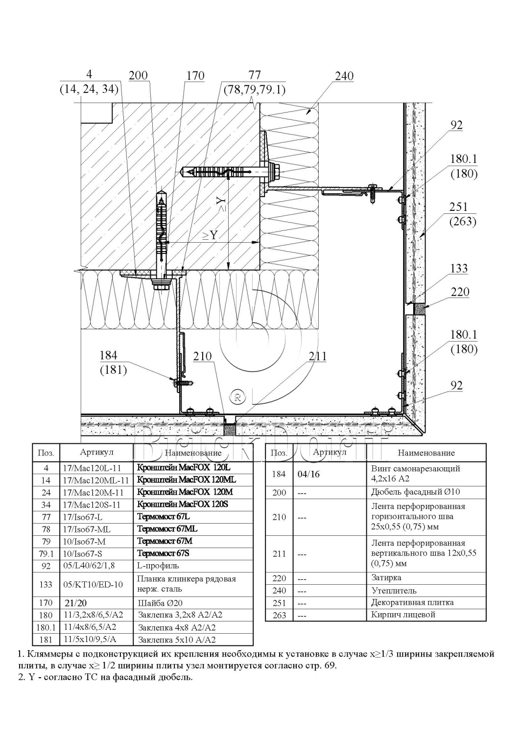 Система НВФ для клинкерной плитки с пропилом / под расшивку шва · MTC-v-350