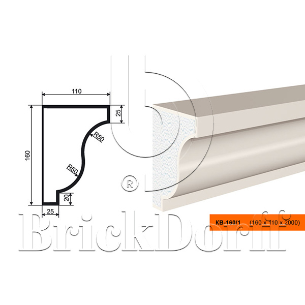 КАРНИЗ для Фасада и Интерьера - лепнина, декор из пенополистирола КВ-160/1 160*110*2000 мм