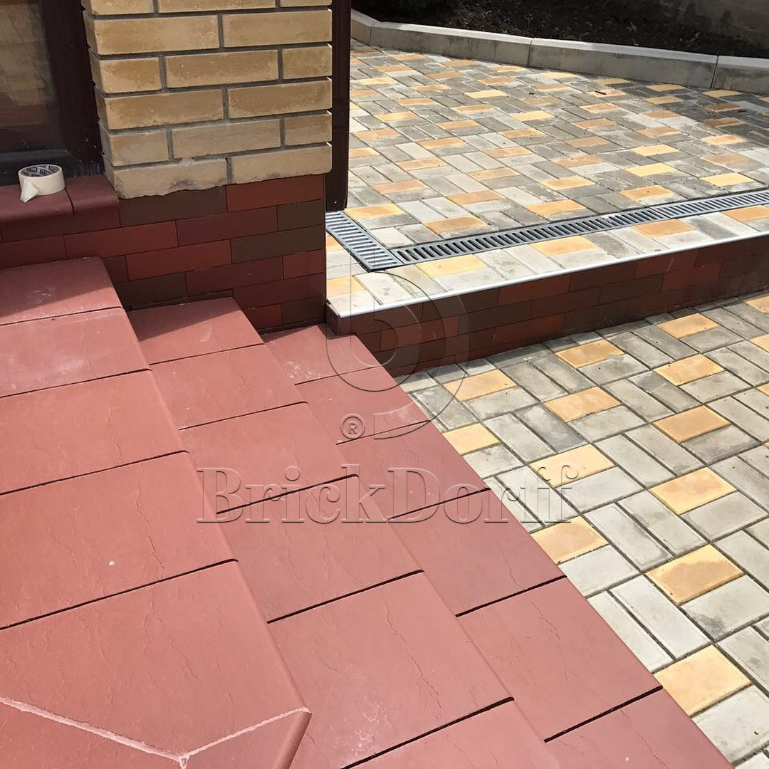 Клинкерная ступень Фронтальная противоскользящая плитка ЭкоКлинкер Natural Bordo Бордо 330*250*40*14 мм