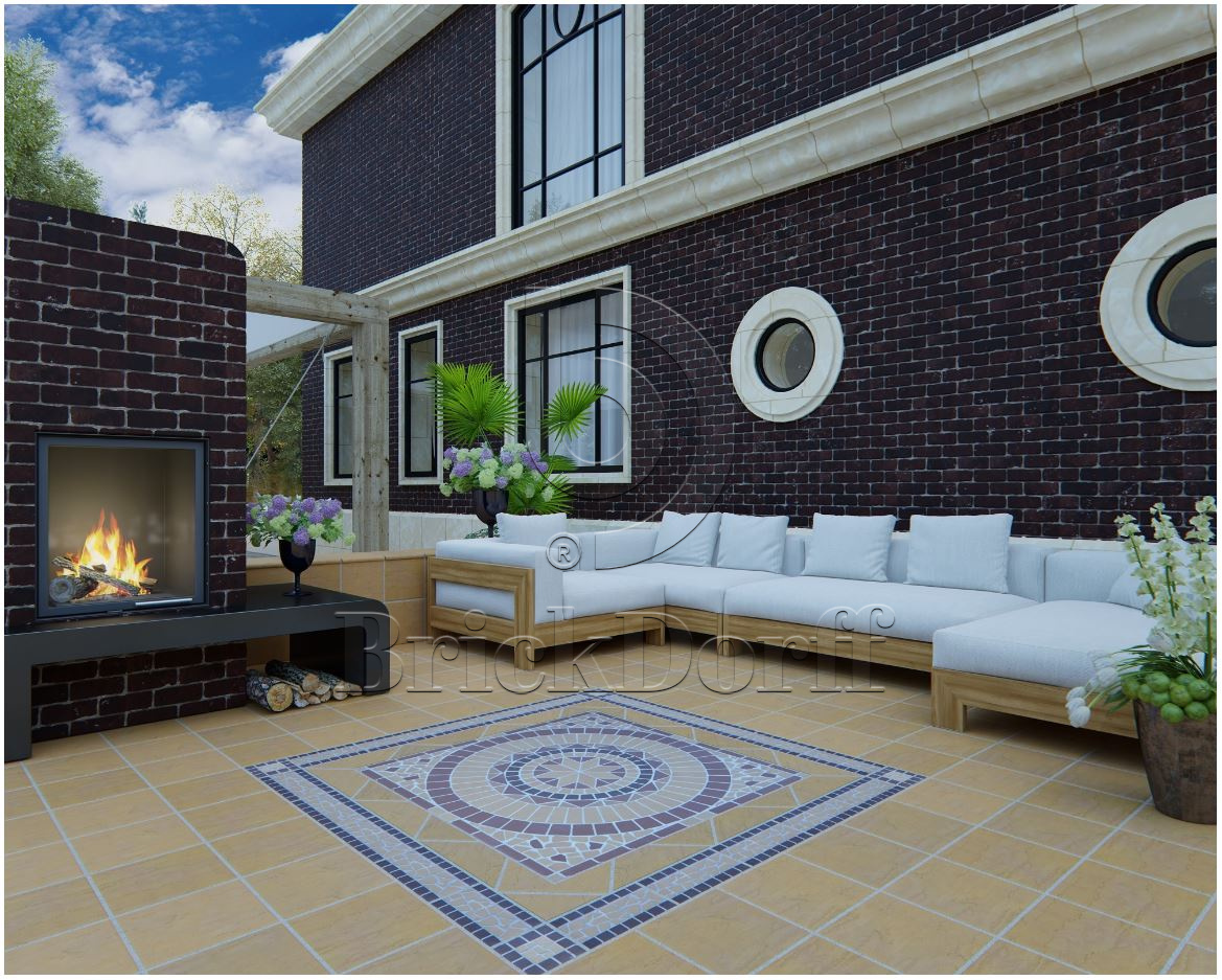 Клинкерная ступень Фронтальная противоскользящая плитка ЭкоКлинкер Natural Sand Песочный 330*250*40*14 мм