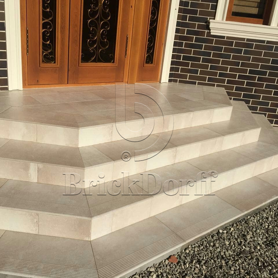 Scandiano Beige клинкерная ступень с насечками противоскользящая 300x300x11 мм