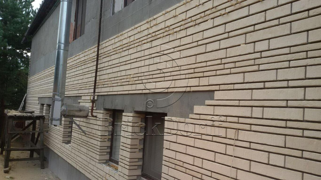 Клинкерная фасадная плитка облицовочная под кирпич Stroeher (Штроер) Zeitlos 351 kalkbrand рельефная NF14, 240*71*14 мм