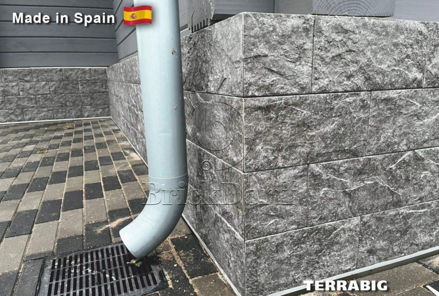 Облицовочная плитка Terra TERRABIG Dark Grey крупный формат под камень — архитектурная серия для фасада и интерьера