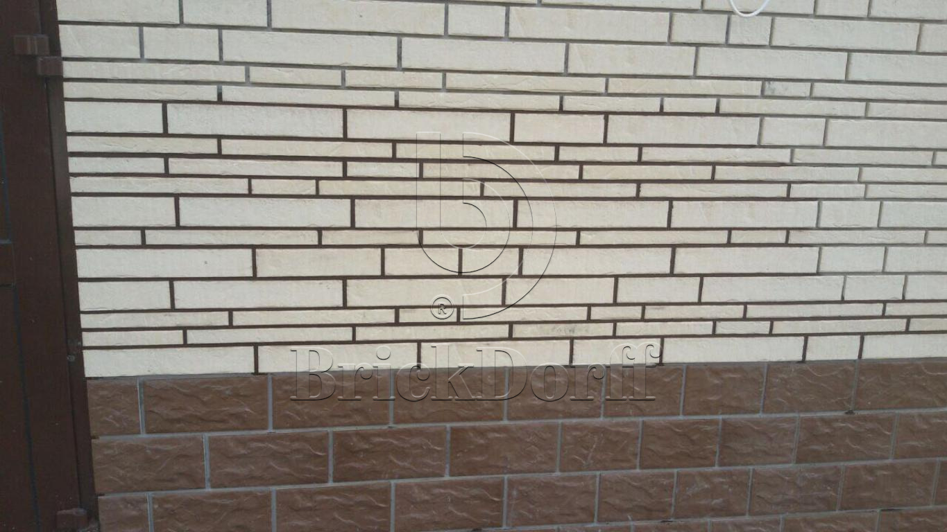 Клинкерная фасадная плитка облицовочная под кирпич Stroeher (Штроер) Zeitlos 351 kalkbrand рельефная NF14, 240*71*14 мм