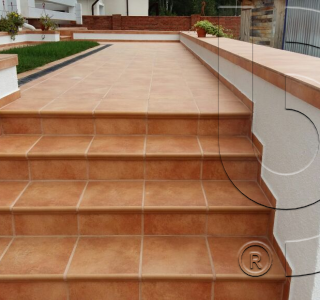 Клинкерная ступень флорентинер противоскользящая плитка  EURAMIC CADRA 523 cotto 340*294*10 мм