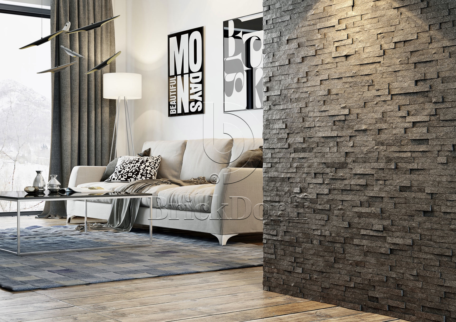 Кварцит Черный 1308H 600*150*10-20 мм, натуральный камень для интерьера и фасада BD