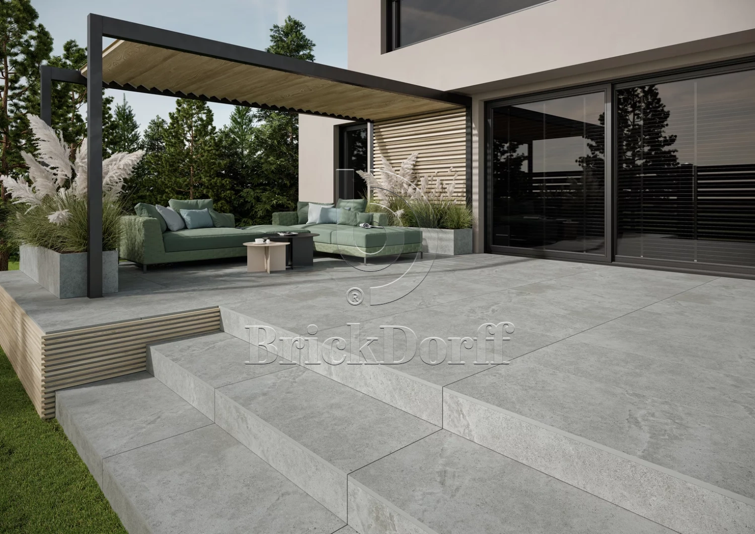 Authority Grey Gres 20 мм тротуарная плитка уличная, противоскользящая, керамогранитная 595*595*20 мм Paradyz