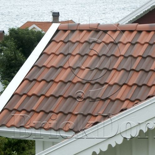 Конечная коньковая черепица натуральная цементно-песчаная Antik кирпично-красный 29, Kriastak Baltic tile