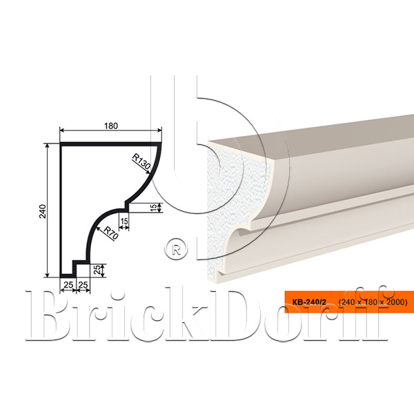 КАРНИЗ для Фасада и Интерьера - лепнина, декор из пенополистирола КВ-240/2 240*180*2000 мм
