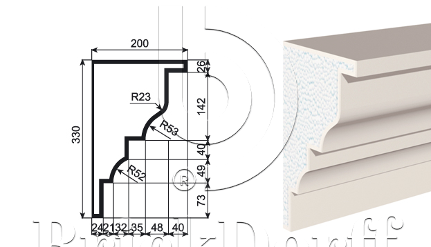 КАРНИЗ для Фасада и Интерьера - лепнина, декор из пенополистирола КВ-330/1 330*200*2000 мм