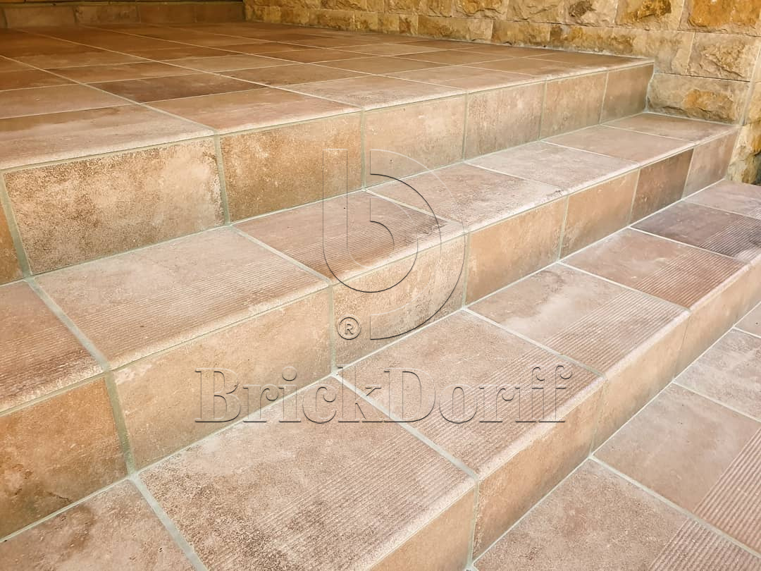 Scandiano Ochra клинкерная ступень с насечками противоскользящая 300x300x11 мм