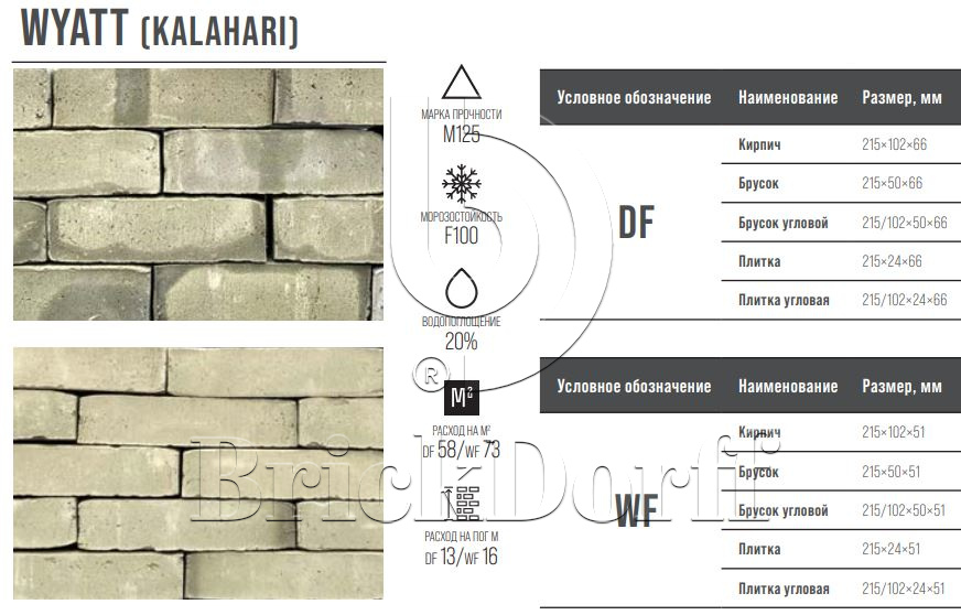 WYATT (KALAHARI) WF 215х102х51 мм, Кирпич ручной формовки Engels baksteen