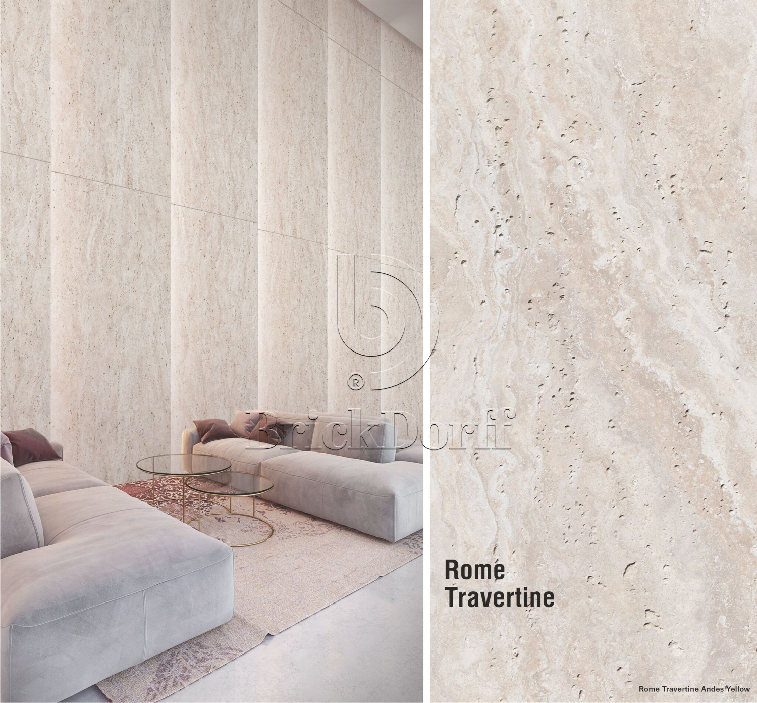 Rome Travertine Andes Grey (серый травертин с природной текстурой) — гибкий камень 1200×600 мм
