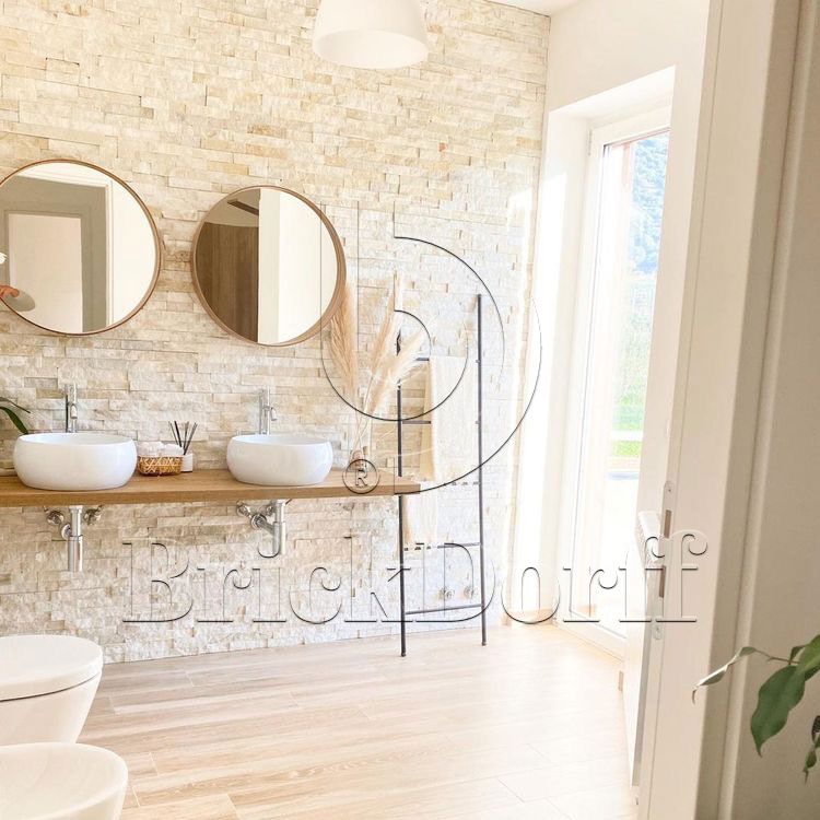 Кварцит Бежевый 600*150*10-20 мм, натуральный камень для интерьера и фасада BD