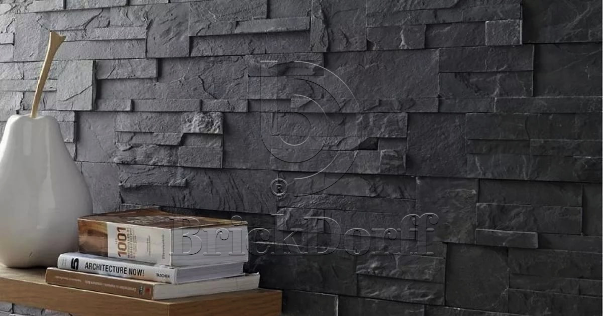 Сланец Черный 350*180*10\12 мм, натуральный камень для фасада и интерьера BD