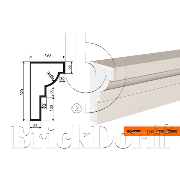 КАРНИЗ для Фасада и Интерьера - лепнина, декор из пенополистирола КВ-320/1 320*190*2000 мм