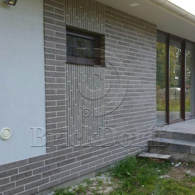 Клинкерная фасадная плитка облицовочная под кирпич Stroeher (Штроер) Zeitlos 237 austerrauch рельефная, 400*71*14 мм