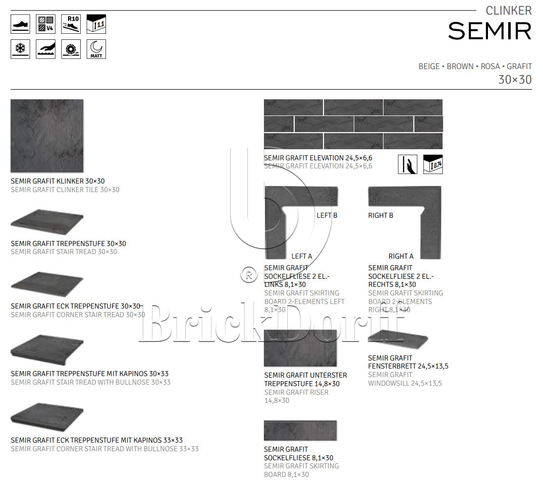 Semir Grafit угловая клинкерная ступень с насечками 300x300x11 мм