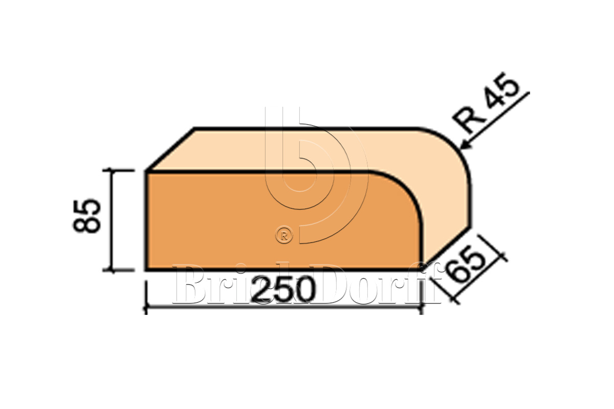 12.101715L Кирпич фигурный полнотелый красный (узкий) Lode JANKA F15 гладкий, 250*85*65 мм