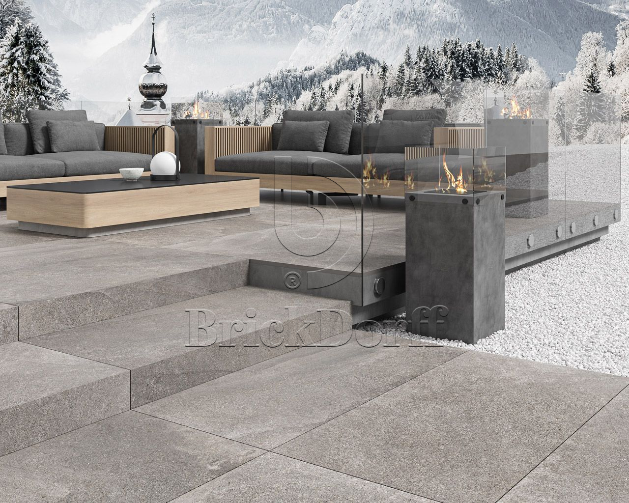 Natural Rocks Silver 20 мм тротуарная плитка уличная, противоскользящая, керамогранитная 595*595*20 мм Paradyz