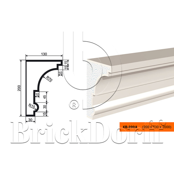 КАРНИЗ для Фасада и Интерьера - лепнина, декор из пенополистирола КВ-200/4 200*130*2000 мм