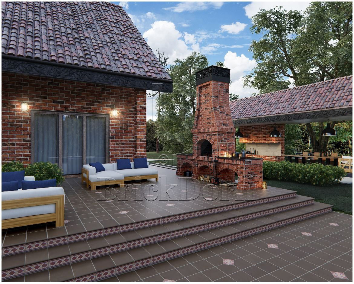 Клинкерная ступень Фронтальная противоскользящая плитка ЭкоКлинкер Natural Brown Коричневый 330*250*40*14 мм