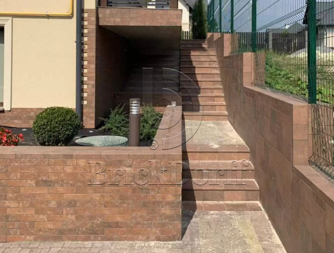 Manhattan Red Exagres 330*330*12 мм, клинкерная угловая ступень флорентинер с капиносом, противоскользящая