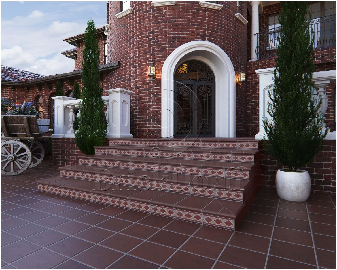 Клинкерная ступень Фронтальная противоскользящая плитка ЭкоКлинкер Natural Bordo Бордо 330*250*40*14 мм