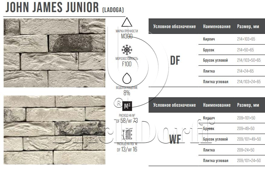 JOHN JAMES JUNIOR (LADOGA) WF 209х101х50 мм, Кирпич ручной формовки Engels baksteen