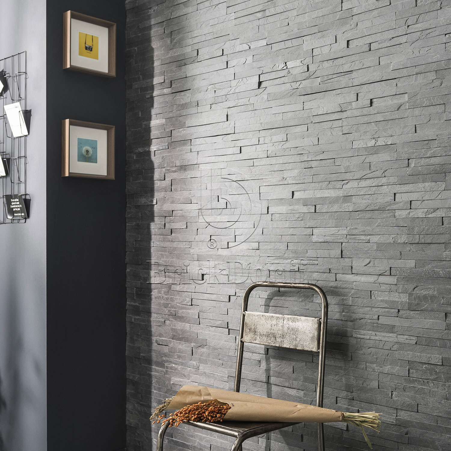 Сланец Черный-018 600*150*10-20 мм, натуральный камень для фасада и интерьера BD