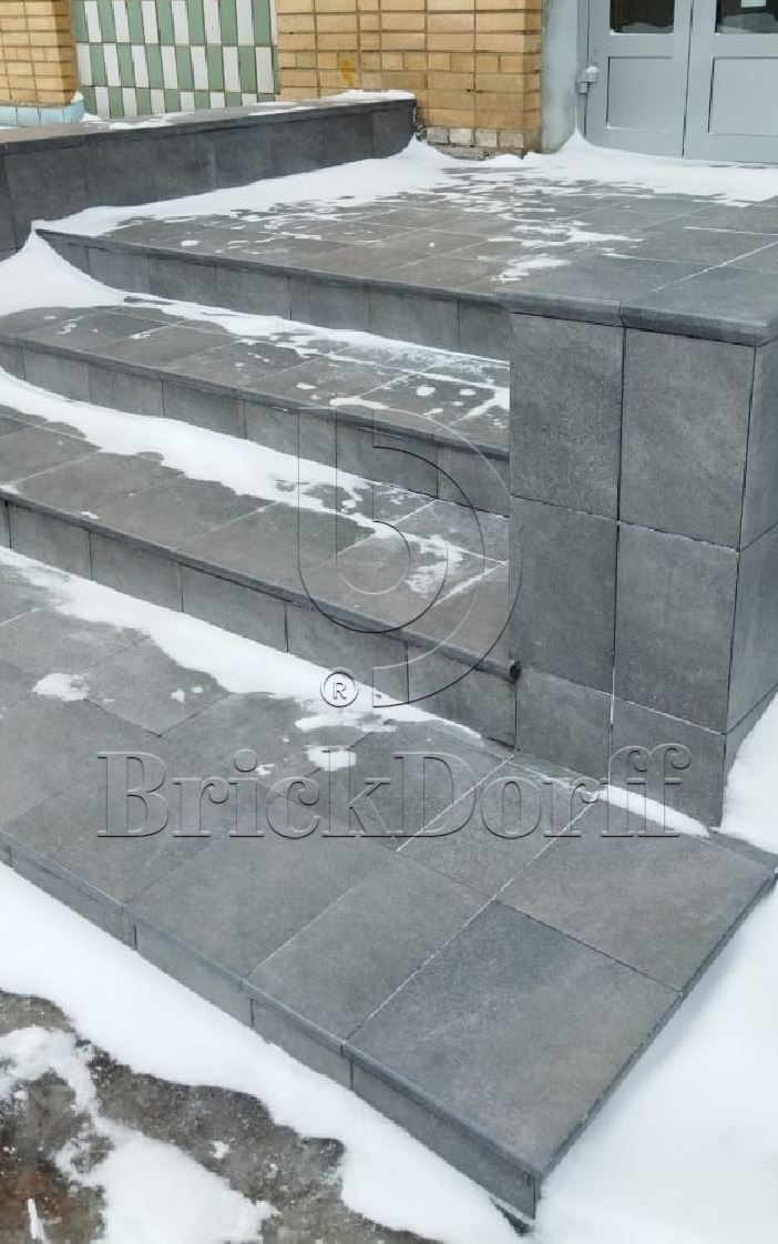 Клинкерная ступень флорентинер Mattone Sabbia Grafit противоскользящая с капиносом, серый 330x300x11 мм