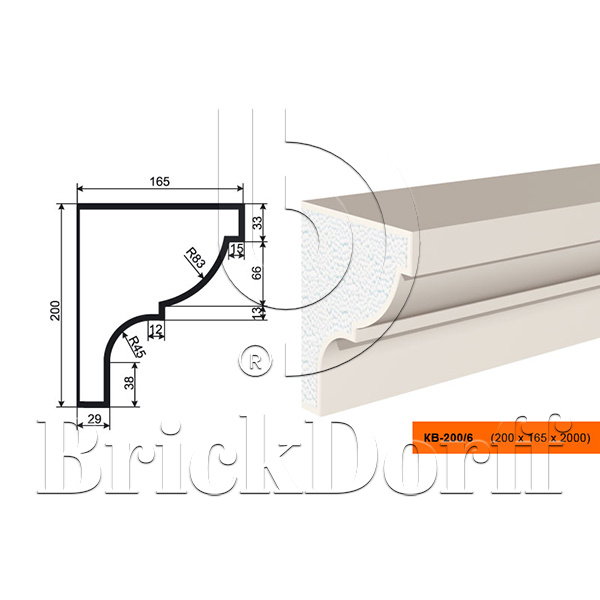 КАРНИЗ для Фасада и Интерьера - лепнина, декор из пенополистирола КВ-200/6 (КС-105) 200*165*2000 мм
