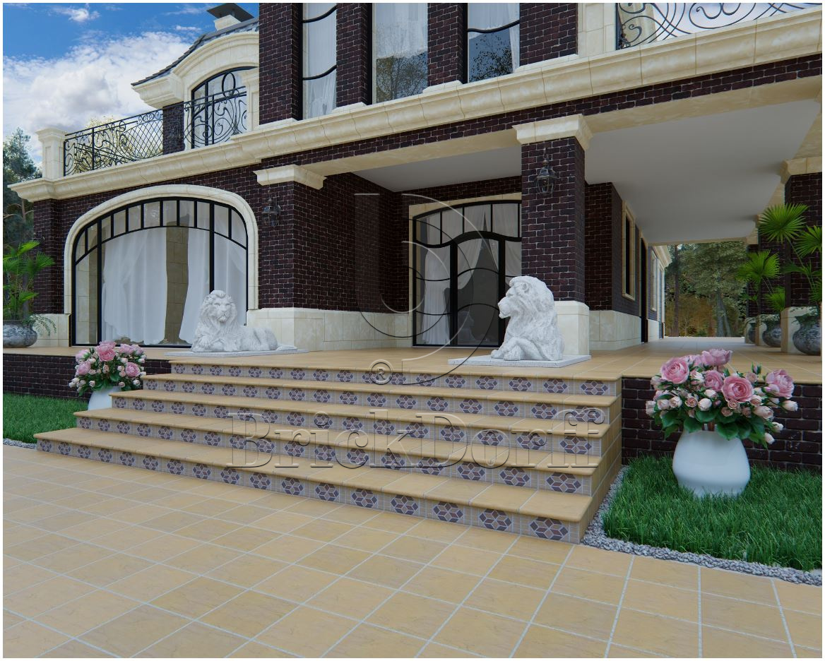 Клинкерная ступень Фронтальная противоскользящая плитка ЭкоКлинкер Natural Sand Песочный 330*250*40*14 мм