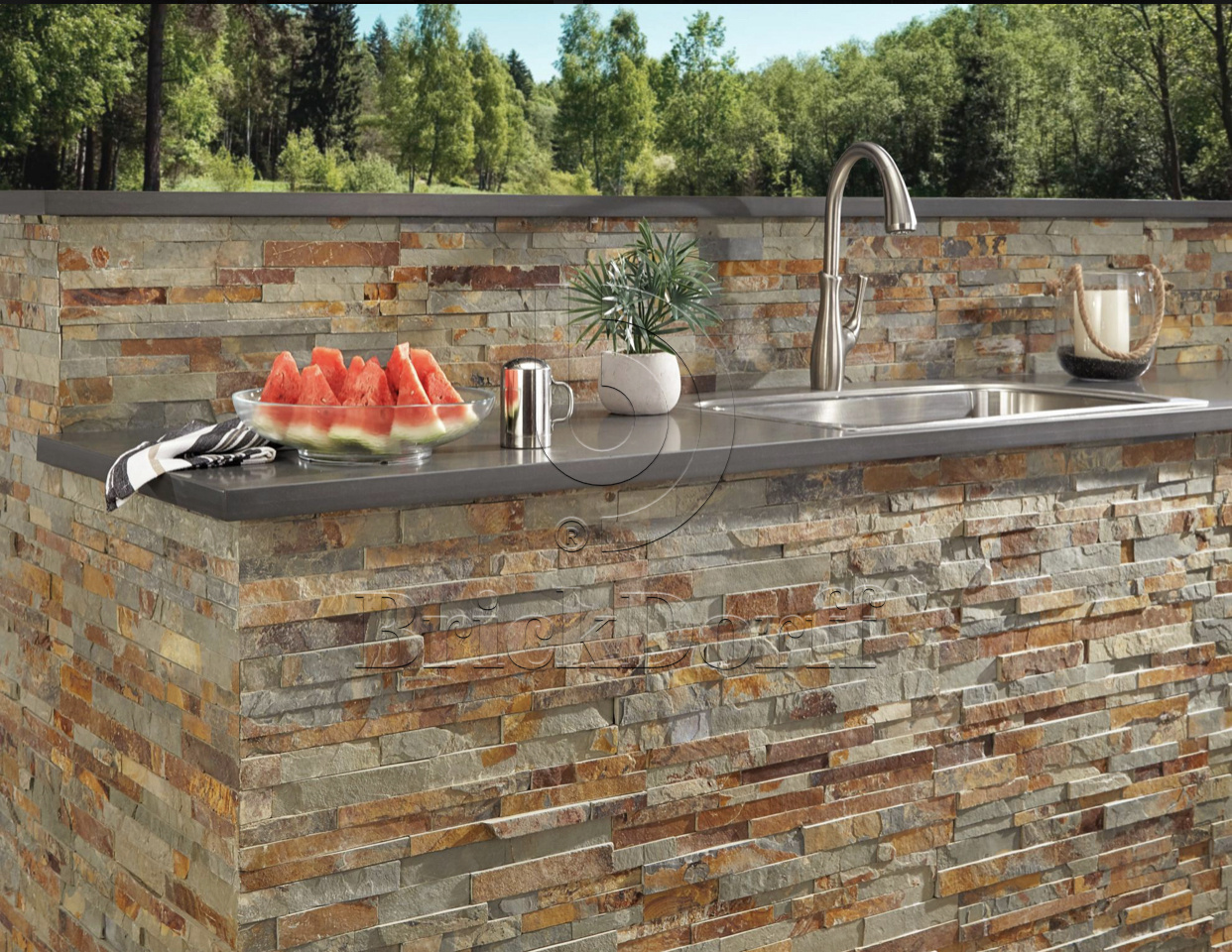 Сланец Цветной-1120 600*150*10-20 мм, натуральный камень для фасада и интерьера BD