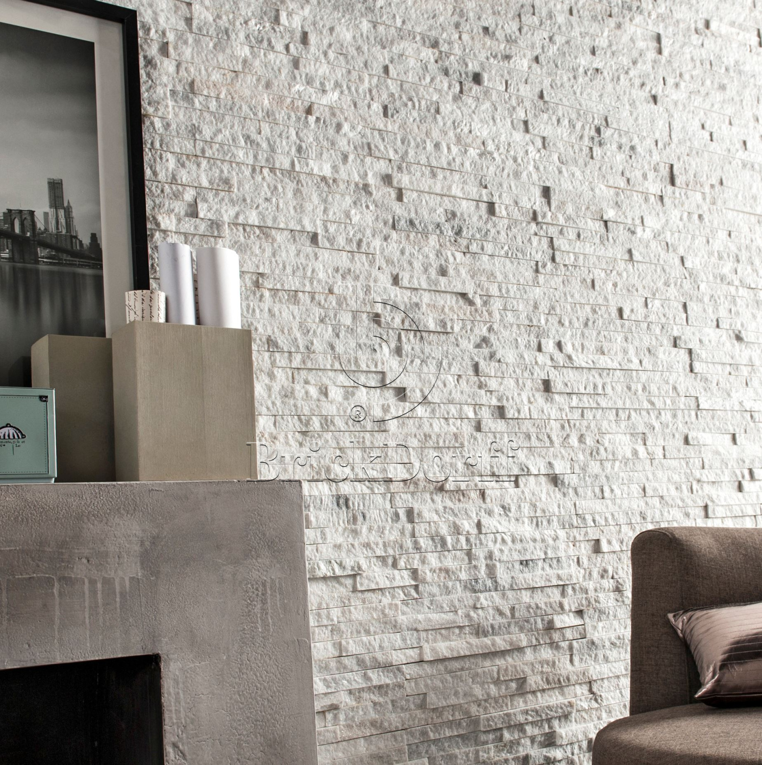 Кварцит Белый 600*150*10-20 мм, натуральный камень для интерьера BD